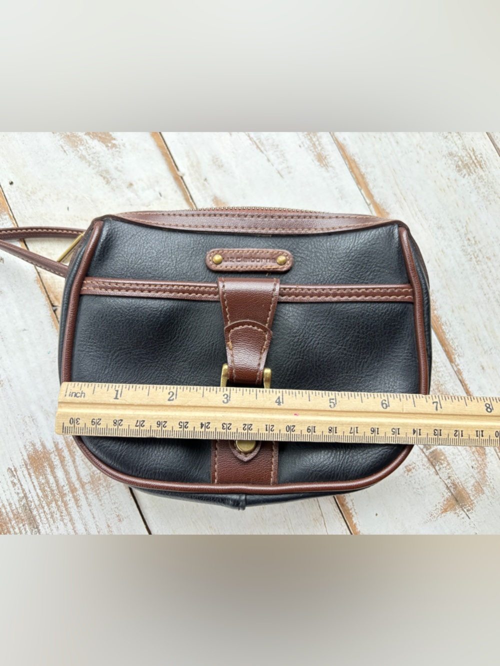 Vintage 90s LIZ CLAIBORNE faux leather mini purse crossbody two tone preppy EUC - Picture 7 of 10